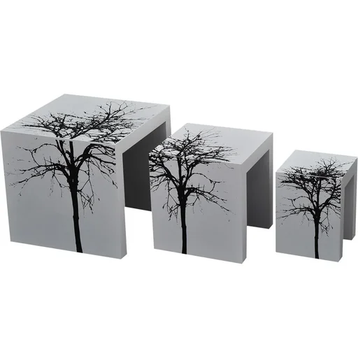 "Set of 3 side tables, coffee table, wooden table, lacquered, curved image"