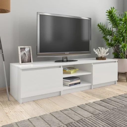 "TV cabinet 140x40x35.5 cm chipboard high-gloss white image"