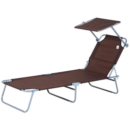 "Folding sun lounger with sunshade brown image"