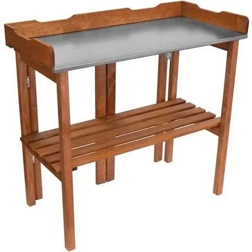 "Garden planter with zinc plate and wooden shelf XL - flower table - foldable - 94 x 40 x 86 cm image"