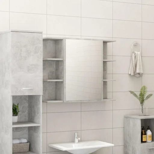 "Bathroom mirror cabinet 80x20.5x64 cm chipboard concrete grey image"