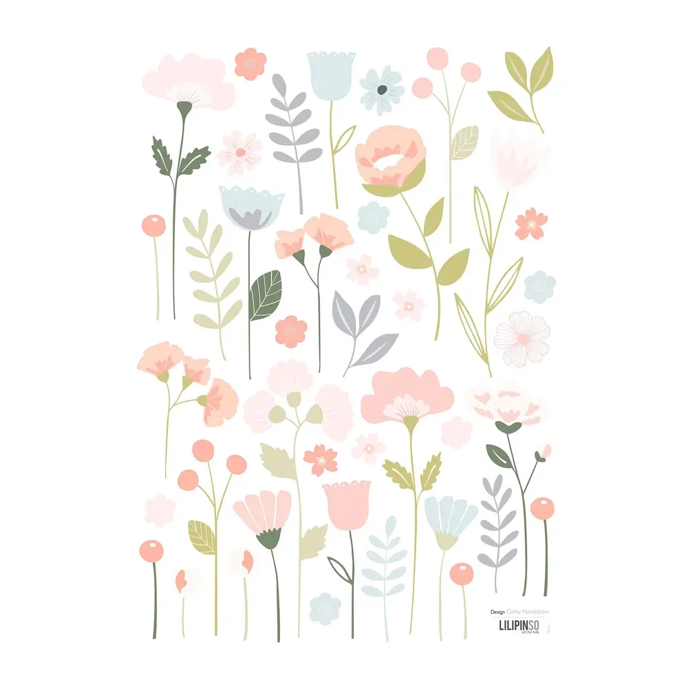 "Lilipinso muursticker A3 bloemen assortiment roze pastel image"