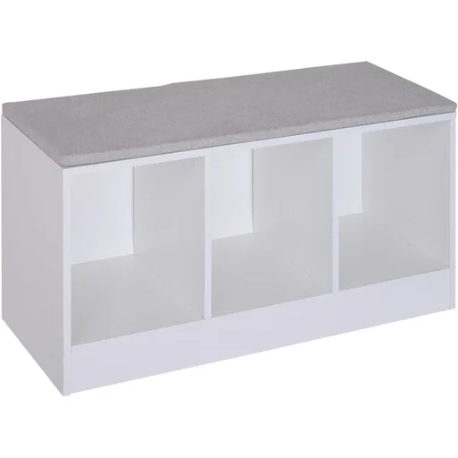 "Shoe bench with seat cushion, shoe cabinet, shoe rack, lowboard, wardrobe, hallway, wood, white, 89.6 x 35.6 x 47 cm image"