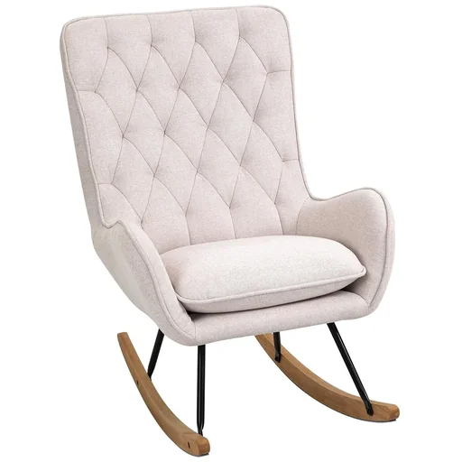 "Rocking chair, relax chair, swing chair, rocking chair, linen, steel, cream-white, 69 x 90 x 100 cm image"