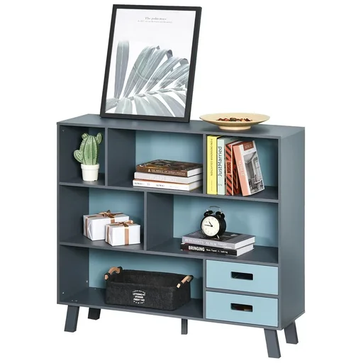 "Bookcase with 2 drawers, blue image"