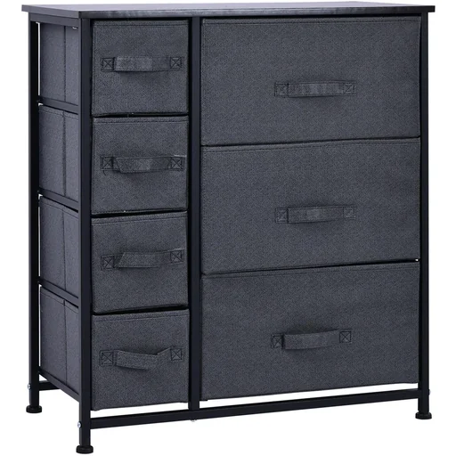 "Drawer cabinet storage cabinet with 7 foldable fabric drawers metal frame + wood + linen gray 63.5 x 30 x 71 image"
