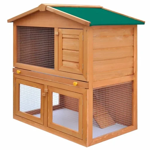 "Outdoor rabbit hutch with 3 wooden doors image"