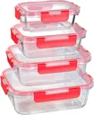Glass food storage container set with click closure, 4 pieces