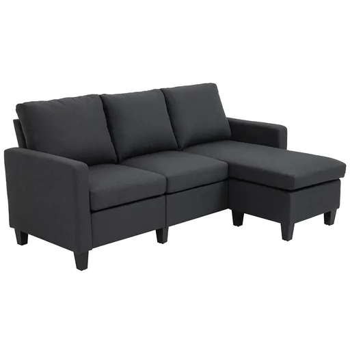 "3-seater sofa with two reclining armchairs and a chaise lounge dark grey image"