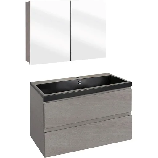 "Concept bathroom furniture with mirror cabinet 80cm - grey/black image"