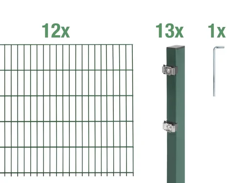 "Double rod mesh fence complete set, green, height 140 cm, length 24 m image"