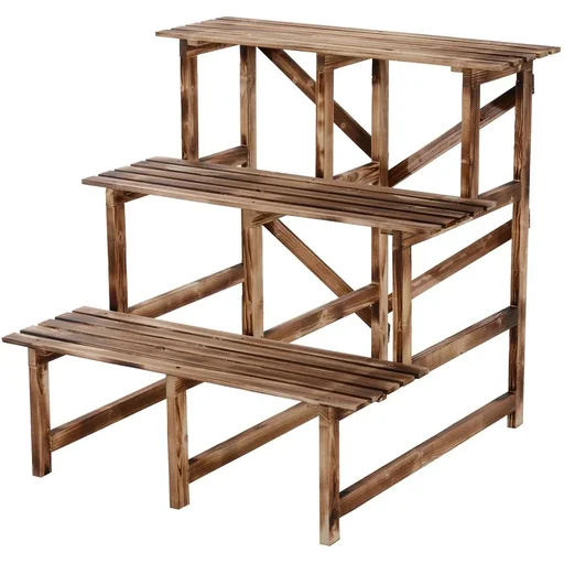 "Plant staircase flower shelf fir wood 3 steps L80 x W80 x H80cm image"