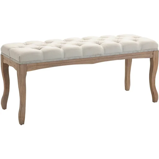 "Upholstered bench, chest bench, shoe bench, vintage bed bench, bedroom, living room, hallway, rubberwood, linen, beige, 110 x 38 image"