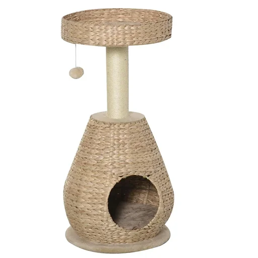 "Cat tree scratching post kitten furniture with cat cave ball toy sisal soft plush height 82.5 cm yellow image"
