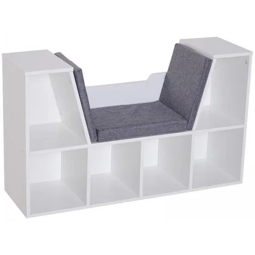 "Bookcase bookcase with seat cushion standing shelf shelf with bench wood linen white 102 x 30 x 61 image"