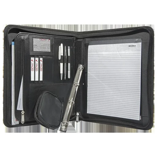 "Conference folder with removable ring binder mechanism, including DIN A4 writing pad image"