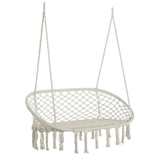 "Hanging Chair Hammock 2-Seater Boho Style Macrame Net Pattern with Hanging Ceiling Hook for Porch Under Trees Garden image"