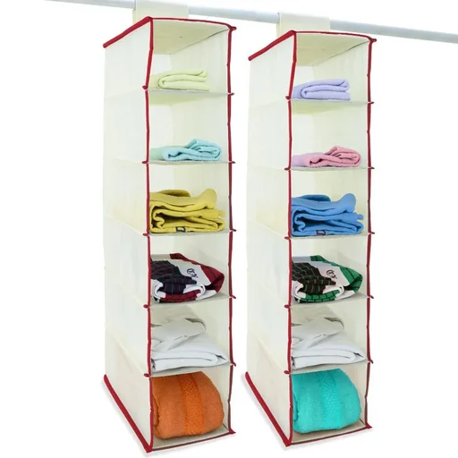 "2x coat hangers with 6 compartments in beige/red image"