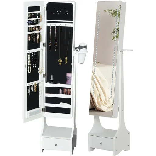 "LED mirror with jewelry cabinet, white image"
