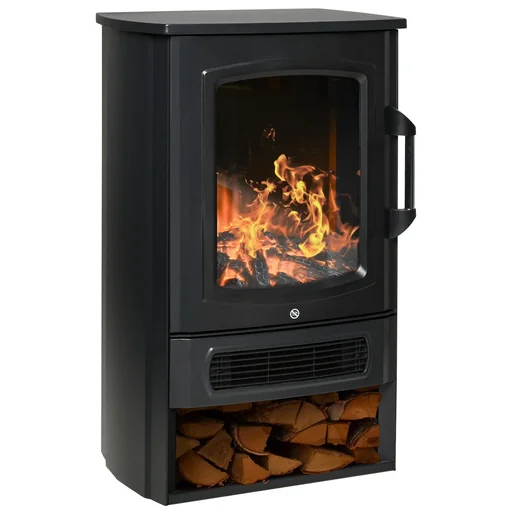 "Electric fire 1000 W/2000 W with flame effect thermostat 20-25 sqm Black image"
