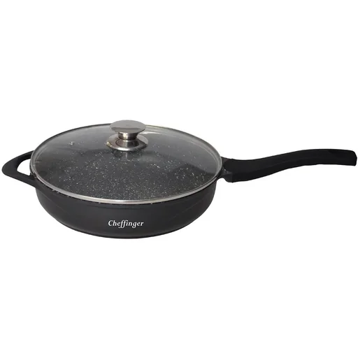 "Frying pan - with lid - Grill pan - Marble coating - 28 cm - Black image"