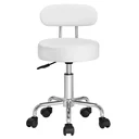 White rolling stool with backrest