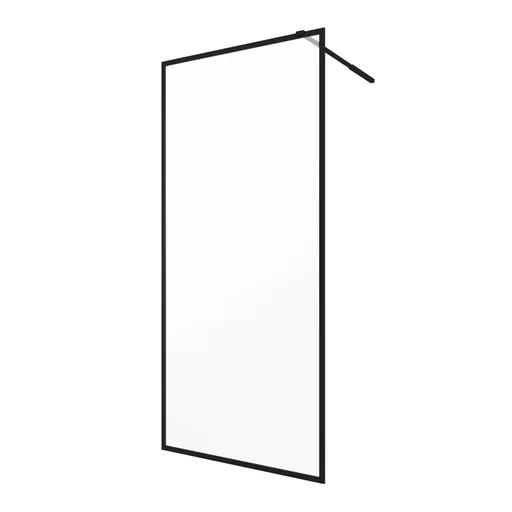 "Walk-in glass shower enclosure 90 x 200 cm, shower partition with barrier-free entry including support bar, matt black image"