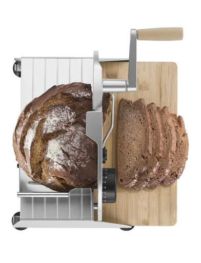 "Amano 5 all-purpose slicer, manual all-metal all-purpose slicer, with smooth-running crank, silver metallic image"