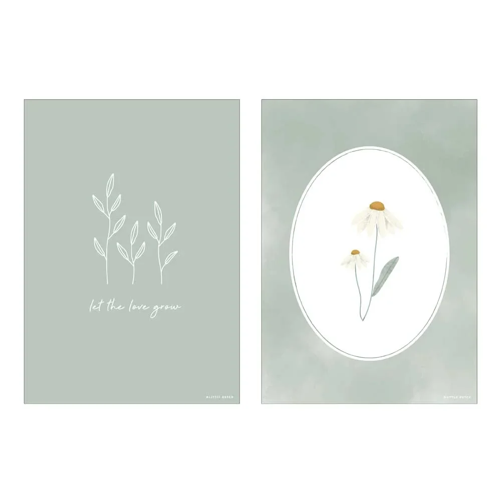 "Little Dutch poster kamille olijf "Wild Flowers" tweezijdig image"
