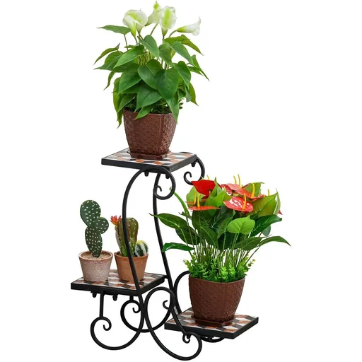 "Flower stand with colorful mosaic tiles image"