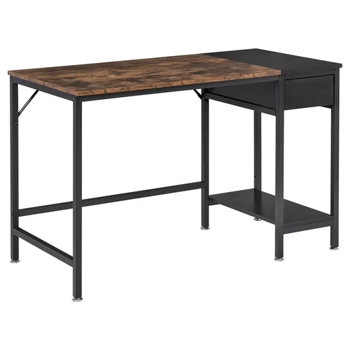 "Desk with shelf computer desk height adjustable office table chipboard metal rustic brown+black 120 x 60 x 75 image"