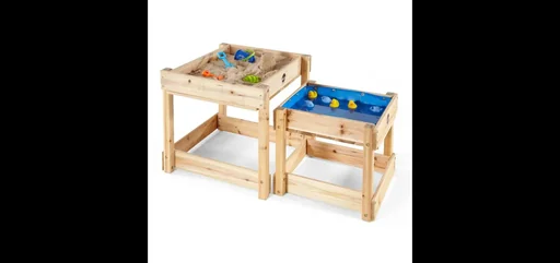 "Sandy Bay sand and water table, outdoor play table for children made of wood, set of 2, natural image"