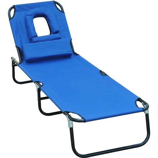 "Sun lounger foldable lightweight with face opening blue image"