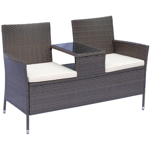"Polyrattan garden bench garden sofa with table 2-seater steel image"