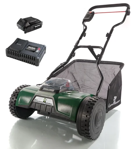 "Set of cordless roller mowers "GM 38/18", Li-Ion battery, 18 Volt, 2.0 Ah and Li-Ion battery quick charger, 18 Volt image"