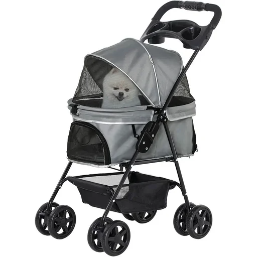 "Dog buggy with folding function Dog buggy for dogs and cats Pet buggy Cat buggy Oxford Grey 67 x 45 x 96 cm image"
