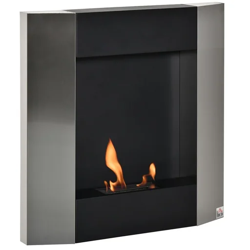 "Ethanol fireplace Bio-ethanol burner 1800W 0.7L 1 hour burning time no smoke wall-mounted steel stainless steel silver+black image"