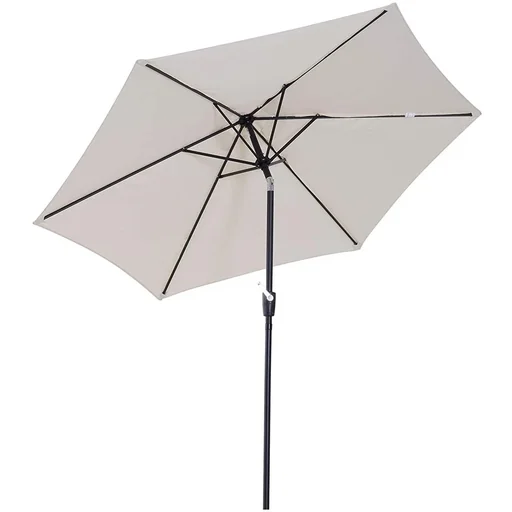 "Folding parasol garden umbrella with hand crank aluminum 180/? polyester cream white Ø2.7 x 2.35 m image"