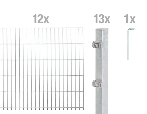 "Double rod mesh fence complete set, hot-dip galvanized, height 100 cm, length 24 m image"