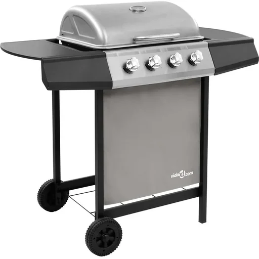 "Gas grill with 4 burners black and silver image"