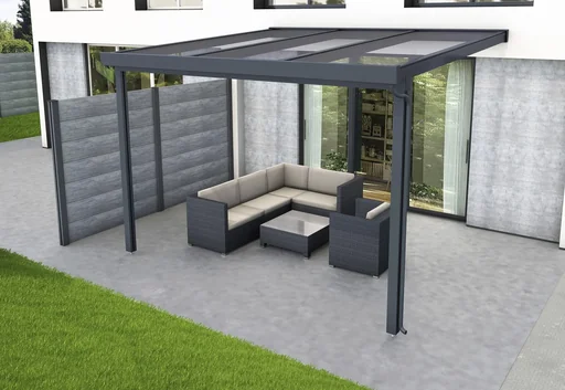 "Patio roof Premium, anthracite, 3094 x 3060 mm - Acrylic multi-wall sheets 16 mm, bronze image"