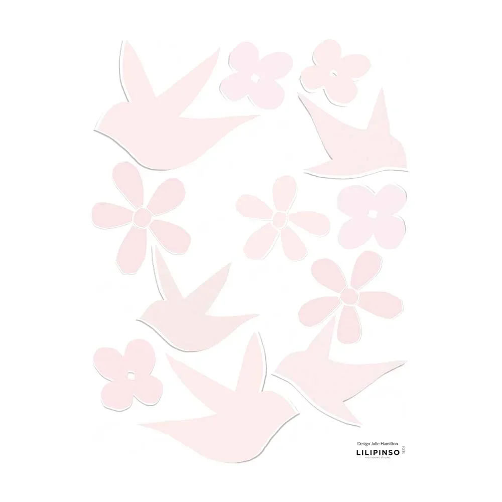 "Lilipinso muursticker zwaluwen en bloemen roze image"