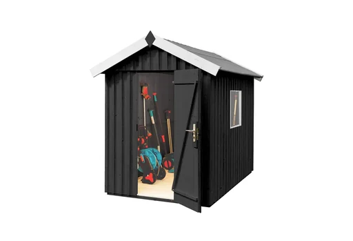 "Swedish house size 1, L x W x H 200 x 208 x 220 cm, rough-sawn, anthracite, with single door and window image"