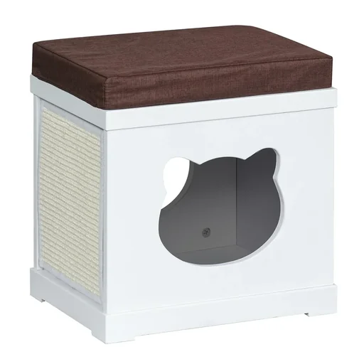 "Cat House Stool 2 in 1 Cat Cave Cat Apartment MDF White 41 x 30 x 36 cm image"