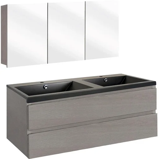 "Concept bathroom furniture with mirror cabinet 120cm - grey/black image"