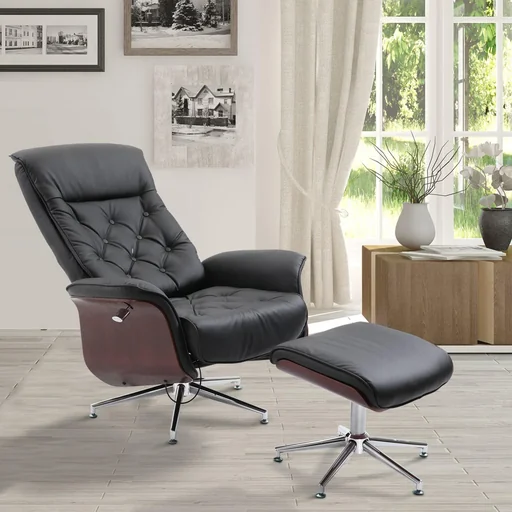 "Relaxing chair with stool TV chair Upholstered chair 360° rotatable 135° tiltable Chesterfield image"