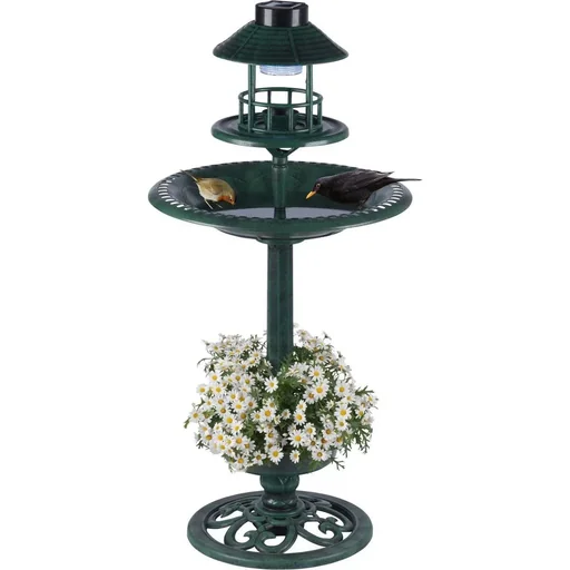"Birdbath with Planter - Automatic Feeder - Solar LED Lighting - 50 x 140 - Antique Green image"
