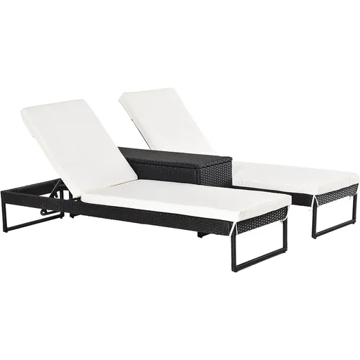 "Three-piece set sun lounger with adjustable backrest garden lounger tea table flame-retardant upholstery metal PE rattan image"