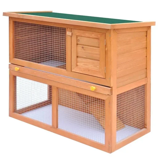 "Outdoor rabbit hutch with 1 wooden door image"