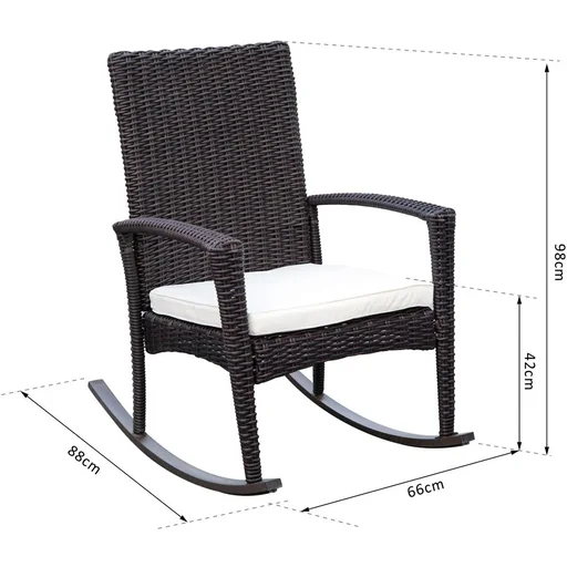 "Polyrattan rocking chair with cushion brown/cream white image"